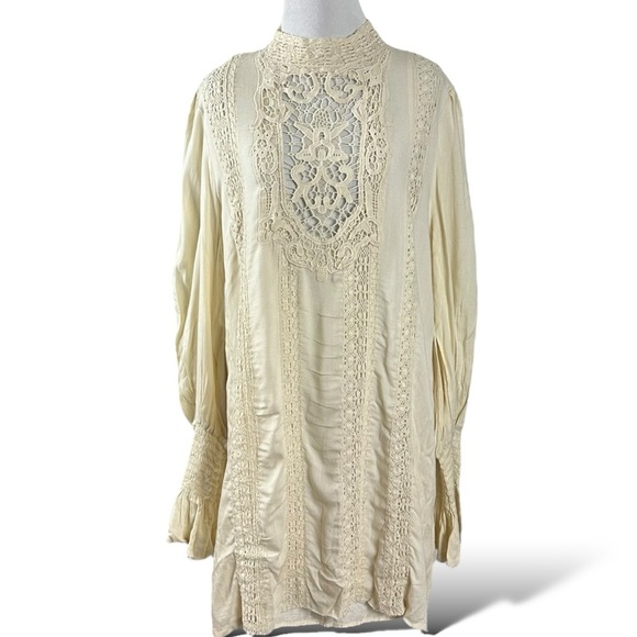 Free People Ethereal Edwardian Romantic Dainty Lace Mini Dress Ivory Medium NWT - Picture 5 of 15